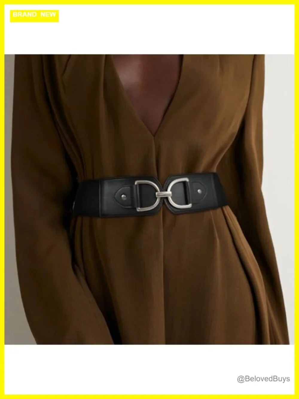 Wide Stretch Faux Leather Belt with Gold Buckle for Dresses